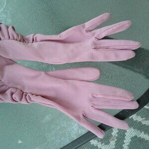 vtg long scrunge dress gloves wedding prom dress glam pink vintage
